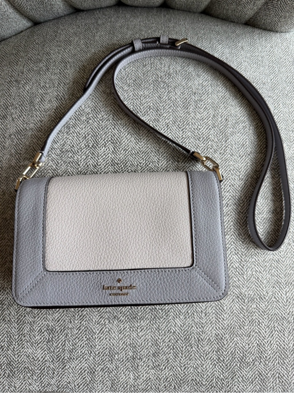Kate Spade Lena Two-Tone Mountain Gray & Cream Leather Crossbody